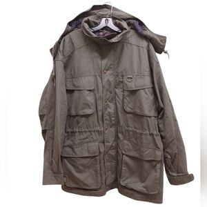 Eddie Bauer Olive Green Wool Lined Anorak Jacket Detachable Hood Size Large